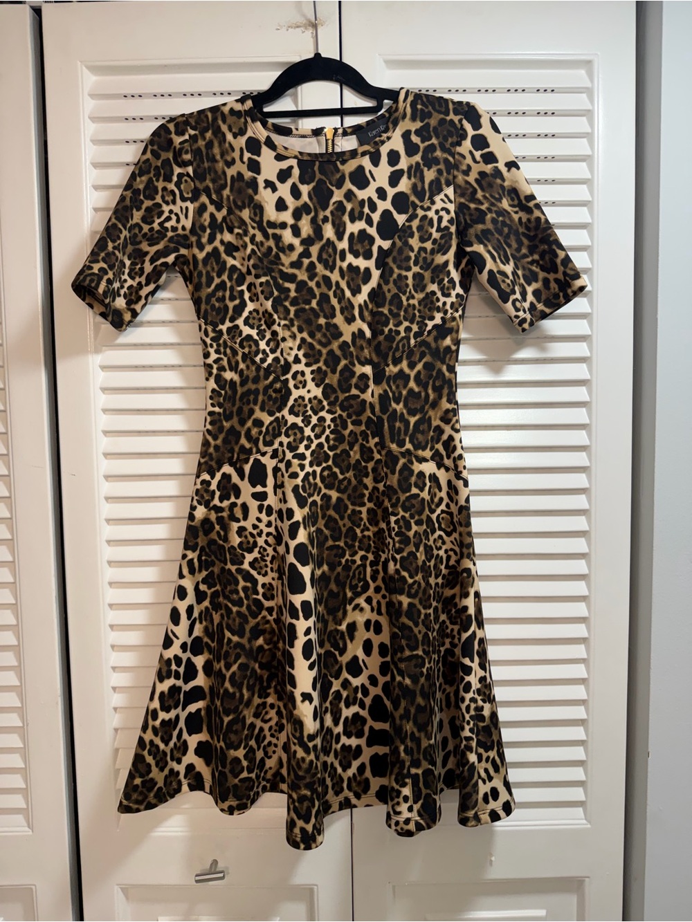 Karen Kane Black and Tan Leopard Scuba  Print Dress